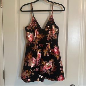 Metallic Floral Skater Romper